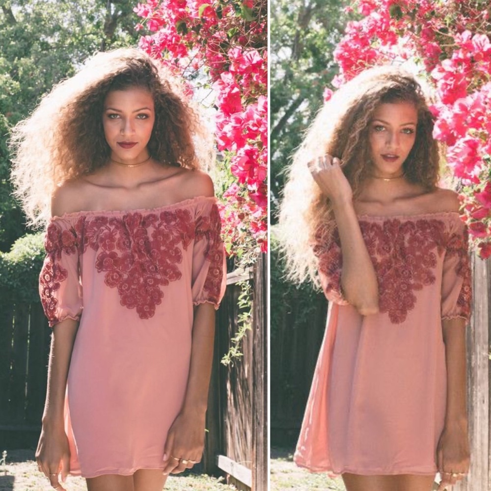 For Love & Lemons Off The Shoulder Sicily Mini Dress in Sangria